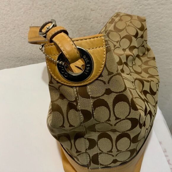 Coach 2156 tan Signature Fabric Leather Hobo Bag - Picture 2 of 6